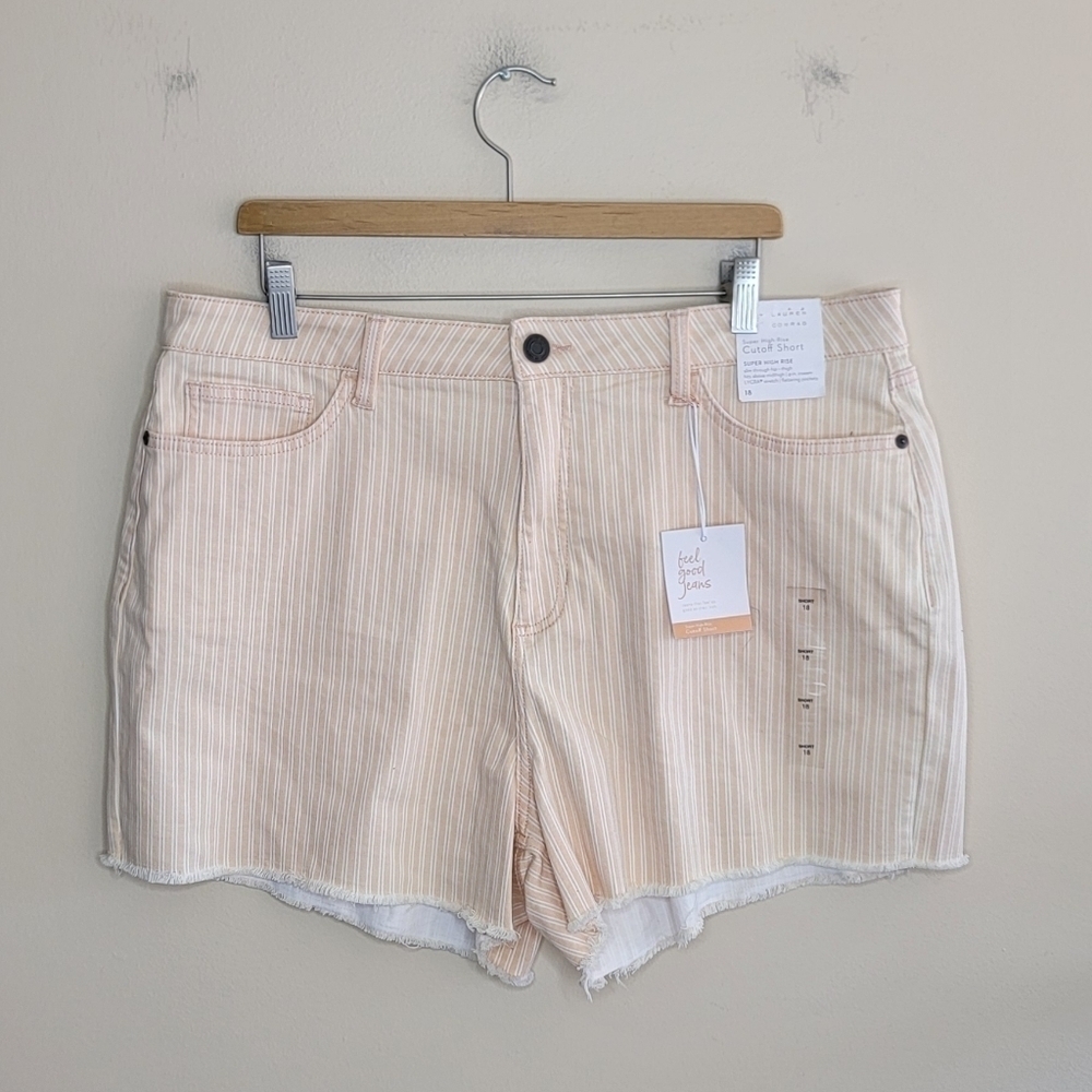 NWT LC Lauren Conrad Peach Railroad Stripe High Rise Cutoff Shorts Size 18